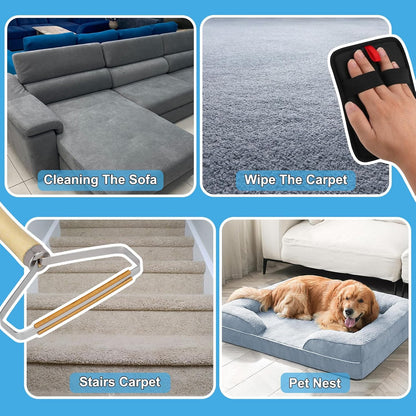 3 in 1 Carpet Rake for Pet Hair Removal, Reusable Pet Hair Remover Broom, 60'' Adjustable Long Handle Dog and Cat Hair Remover Tool Set of 3, Lint Remover Scraper for Carpets, Rugs, Mats, Couch, Car