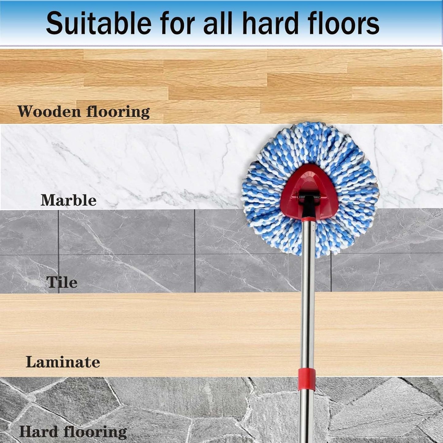 Spin Mop Replace Heads for O Cedar Rinse Clean 2 Tank System, Spin Mop Replacement Head 4 Microfiber Mop Refills, 1 Triangle Head Cover and 30-58in Handle 1 1Scrub Brush