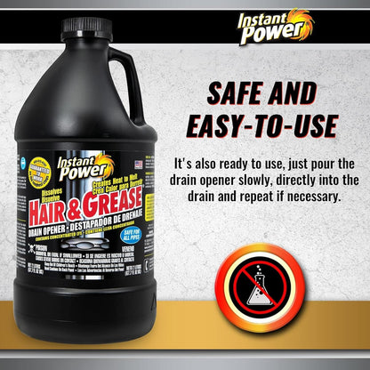 Instant Power Hair and Grease Drain Cleaner - Shower Drain & Sink Cleaner, Liquid Clog Remover, Made in USA, Sink Deodorizer - 1 Liter (Pack of 2)