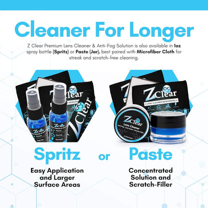 Z Clear Anti-Fog 6oz Spray | Eye glasses cleaner | Goggles anti fog | Sunglasses cleaner | Windshields | Mirrors | Visors | Safe for all Lenses |+ With Microfiber Cloth