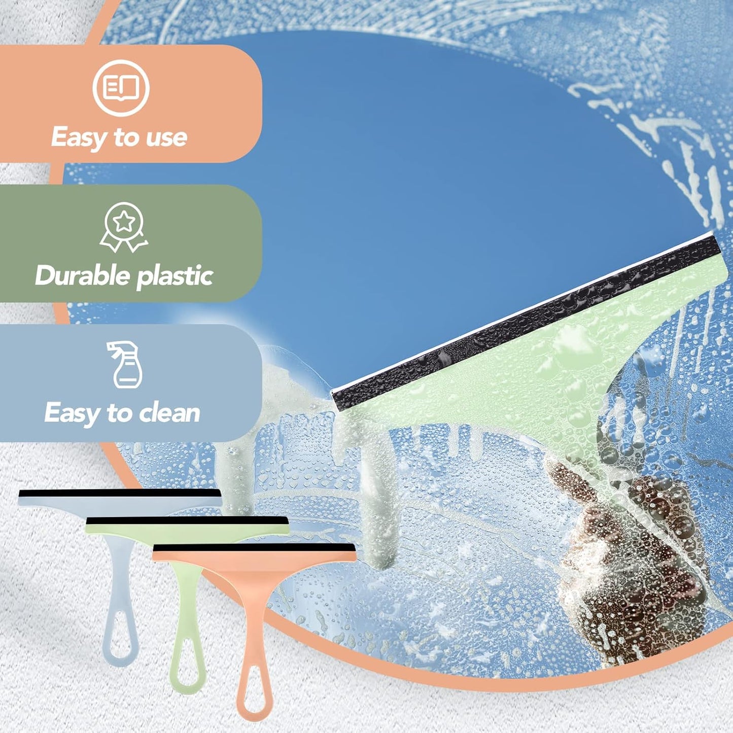 Didaey 48 Pcs Squeegee for Shower Glass Door, 8.7 Inch Silicone Shower Squeegee Small Glass Wiper Window Scrubber Household Cleaning Wiper Tool with Hanging Hole for Car Windshield, Pink, Blue, Green