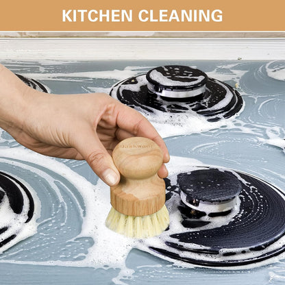 Wooden Dish Brushes, Dish Scrubber Brush for Cleaning Dishes, Natural Sisal + Palm Bristles, Set of 2