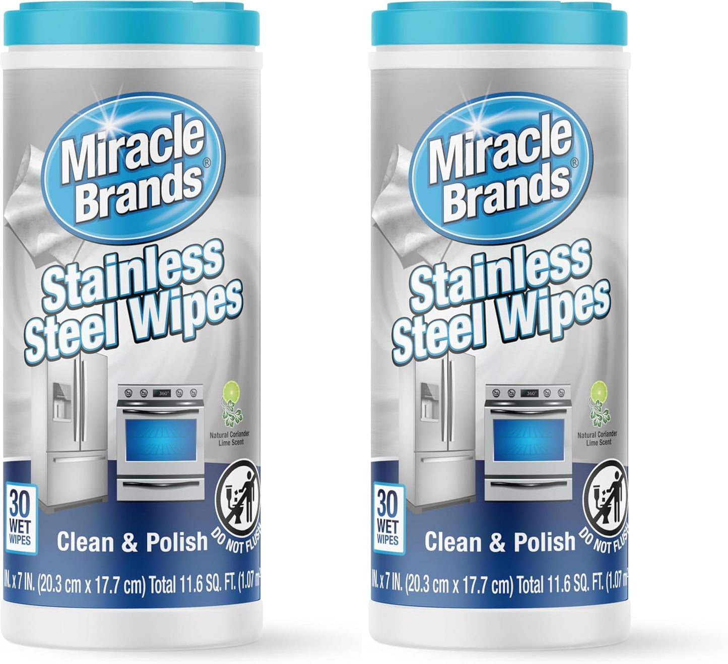 MiracleWipes for Stainless Steel, Great for Kitchen and Appliances, Including Oven, Refrigerator, Dishwasher, Microwave, Sink, Hood, Grill, Removes Fingerprints and Smudges - 60 Count