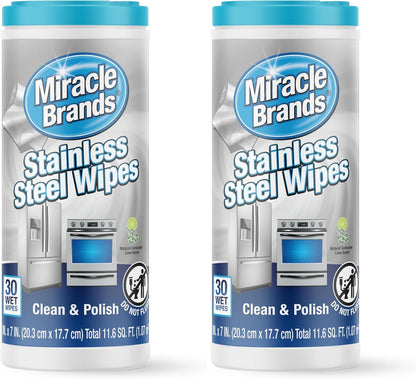MiracleWipes for Stainless Steel, Great for Kitchen and Appliances, Including Oven, Refrigerator, Dishwasher, Microwave, Sink, Hood, Grill, Removes Fingerprints and Smudges - 60 Count