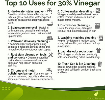 Natural Elements 30% Vinegar | Home & Garden | 6X Cleaning Power | Multiple Uses | 1 Gallon