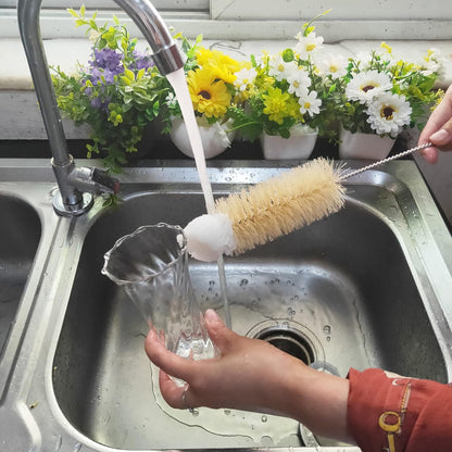 NewFerU Stainless Steel Soda Bottle Cleaning Brush Set in Natural Boar Bristle Wool Tip Long Handle, Flexible Bendable Thick Wire Cleaner for Narrow Neck Water Baby Bottles Straw Pipe Tube Flask (3)