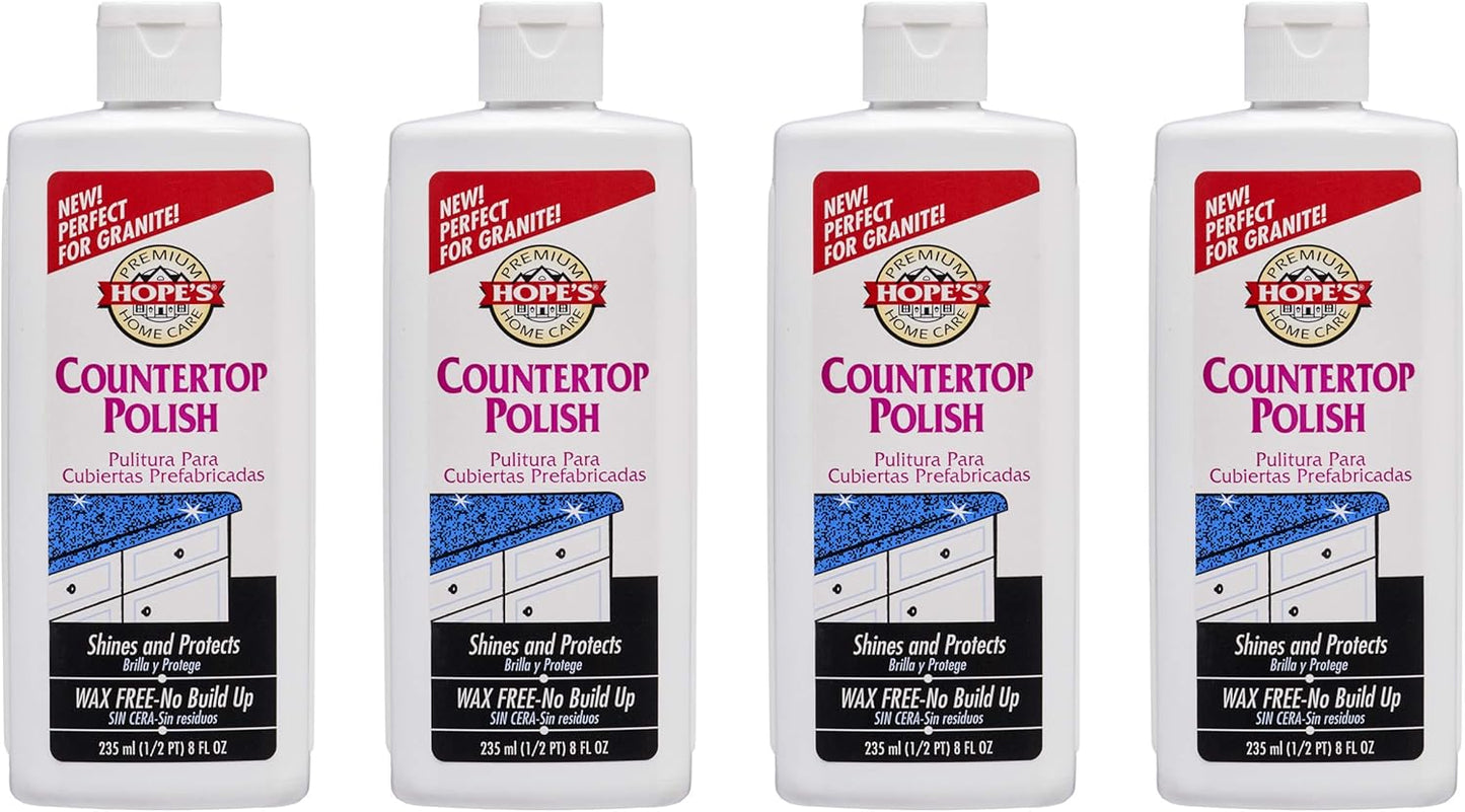 HOPE'S Countertop Restoration Polish - Shines and Protects with No Build-Up - Streak-Free Kitchen Counter Cleaner - Quartz, Marble, Corian, Laminate, Granite Countertop Cleaner, 8 Fl Oz, Pack of 1