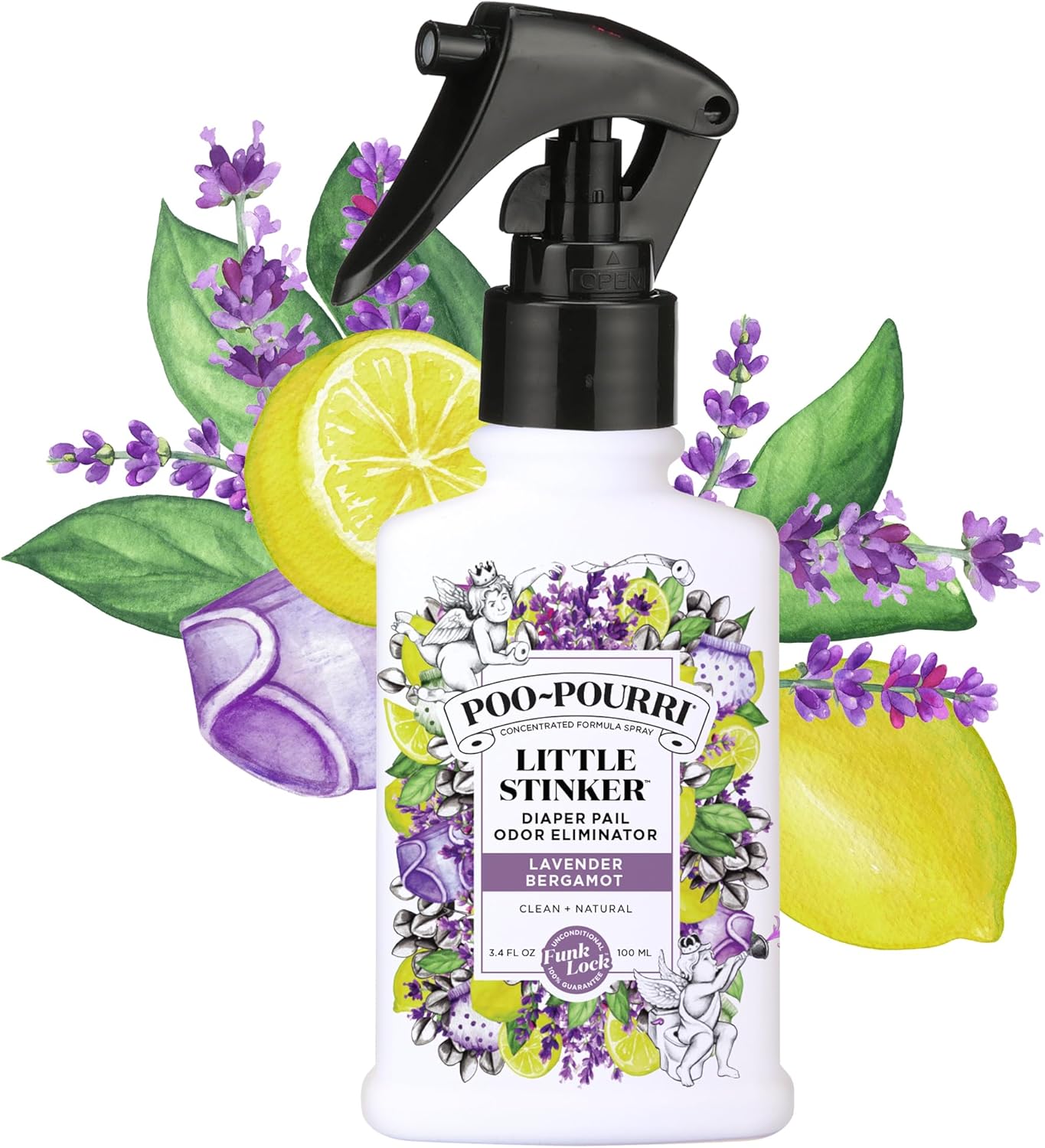 Baby-Pourri Little Stinker Diaper Pail Deodorizer Spray, 3.4 Fl Oz, Up to 150 Uses, Odor Freshener with Essential Oils, Nursery Essentials, Lavender, Bergamot, Eucalyptus & Vanilla Scent