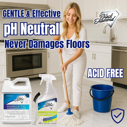 Black Diamond Ultimate Grout Cleaner: Best Cleaner for Tile,Ceramic,Porcelain, Marble Acid-Free Safe Deep Cleaner & Stain Remover for Even The Dirtiest Grout. (1-Quart/1-Brush)