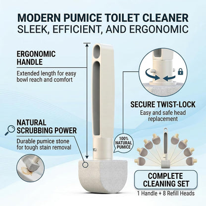 8-Pack Pumice Stone Toilet Cleaner with Long Handle - Hard Water & Limescale Remover, Non-Scratch Multi-Surface Scrubber, Disposable Refill Heads for Bathroom & Kitchen