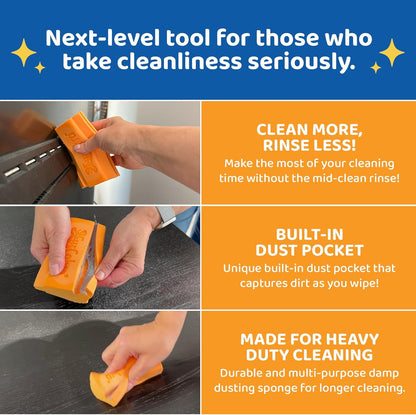 Dust Sponge for Cleaning with Built-In Pocket - Heavy Duty Damp Dusting Sponge with Ridges for Home, Office, Car Surfaces - Portable, Multipurpose, Easy to Use Dust Cleaner, Remover fur cobra