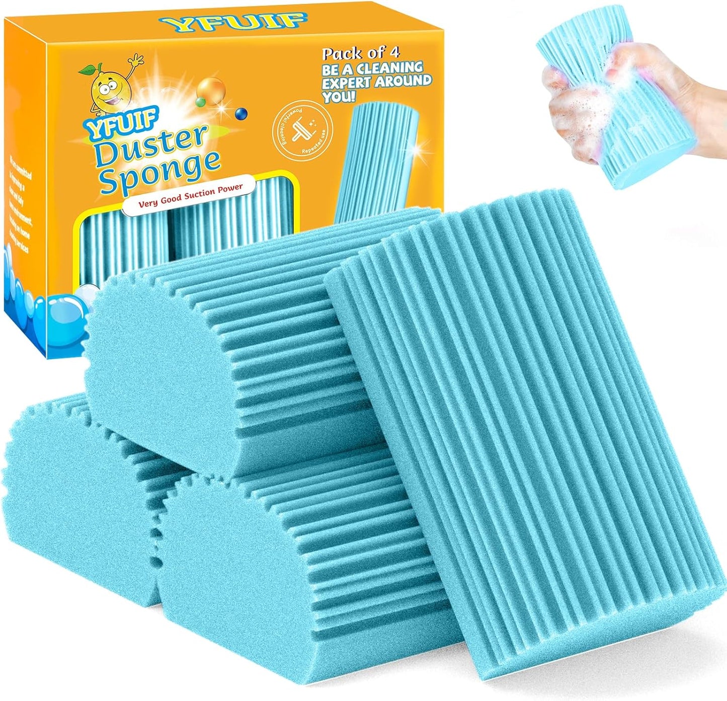 2-Pack Damp Duster Sponge for Clean, Magic Sponge Eraser Baseboard Cleaner Tool, Dusters for Cleaning Blinds, Glass, Vents, Railings, Mirrors,Window Track Grooves and Faucets