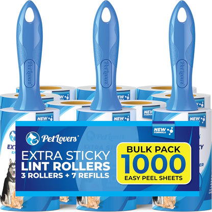 PetLovers Extra Sticky Lint Roller Mega Value Set 600 Sheets for Pet Hair Removal, Dog and Cat Lint Remover 6 Pack