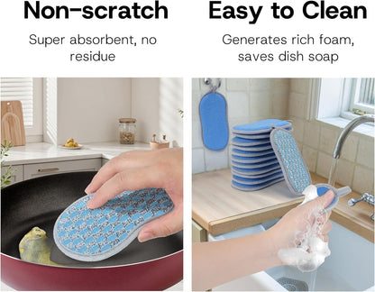 Multi-Purpose Scrub Kitchen Sponges – 12 Pack Dish Sponge, Dual-Sided Non-Scratch Microfiber & Metal Scrubber, Reusable Sponges for Dishes, Pots, Glass, Sink, Stovetop & Bathroom (Gray)