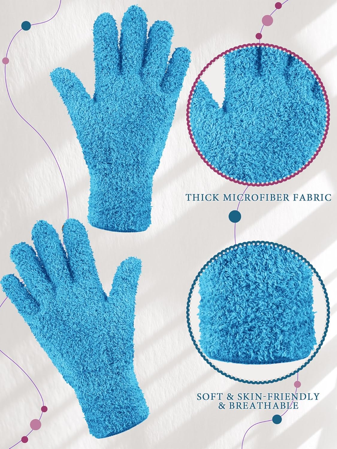 Patelai 3 Pairs Microfiber Plant Dusting Gloves Leaf Cleaning Gloves for Indoor Plants, Blinds, Furniture, House (Green Yellow,Blue,Pink,Medium)