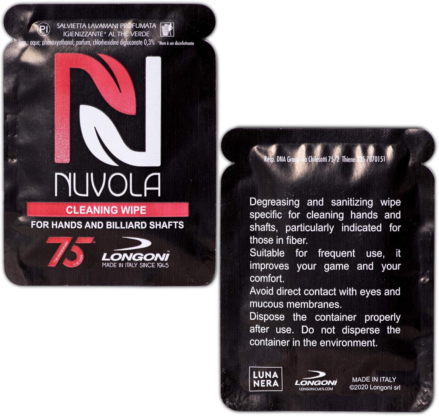 Longoni Nuvola Cleaning Wipes for Pool Billiard Cue Shafts and Hands 10 pcs