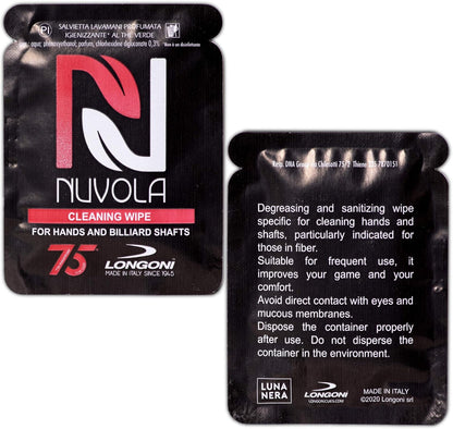 Longoni Nuvola Cleaning Wipes for Pool Billiard Cue Shafts and Hands 10 pcs