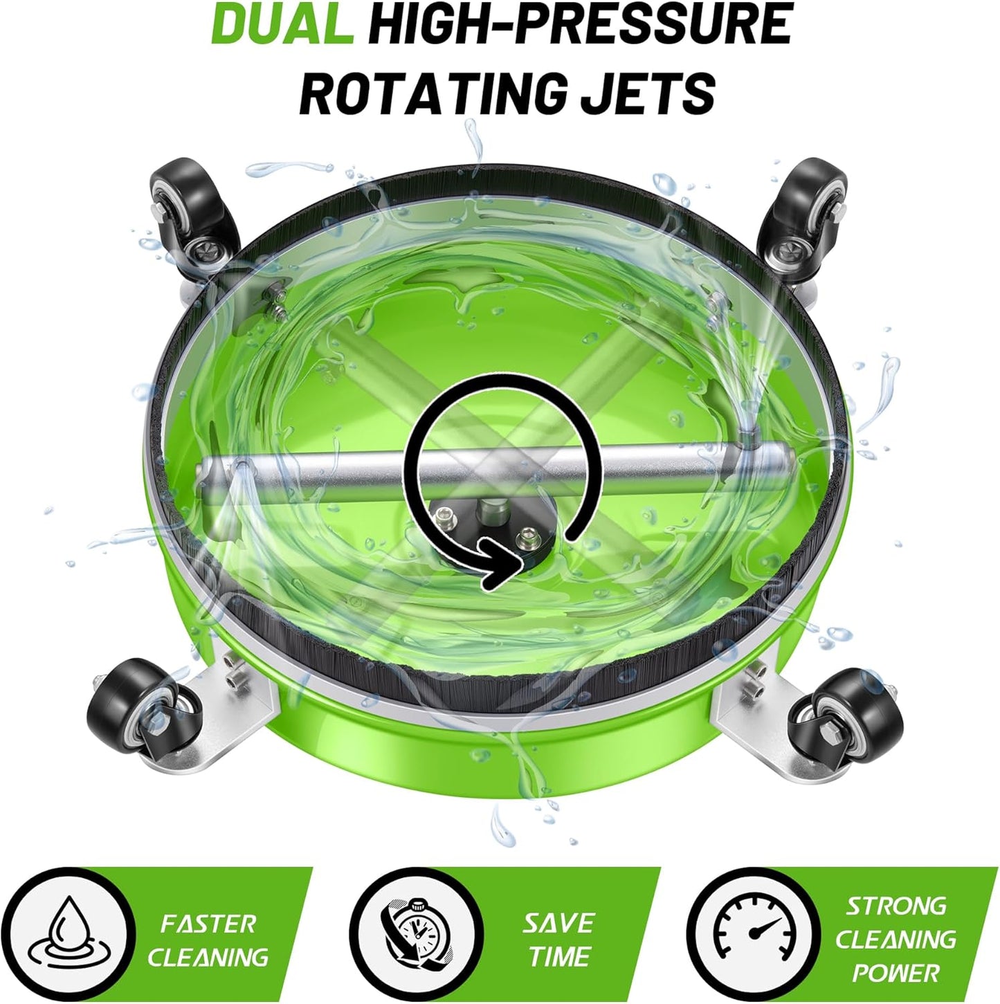 14" Pressure Washer Surface Cleaner with 4 Wheels - Stainless Steel Surface Cleaner for Pressure Washer Attachment for Concrete, Patio, Sidewalk, Deck and Driveways - PWS14