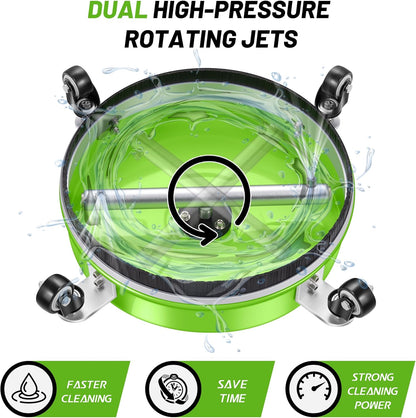 14" Pressure Washer Surface Cleaner with 4 Wheels - Stainless Steel Surface Cleaner for Pressure Washer Attachment for Concrete, Patio, Sidewalk, Deck and Driveways - PWS14