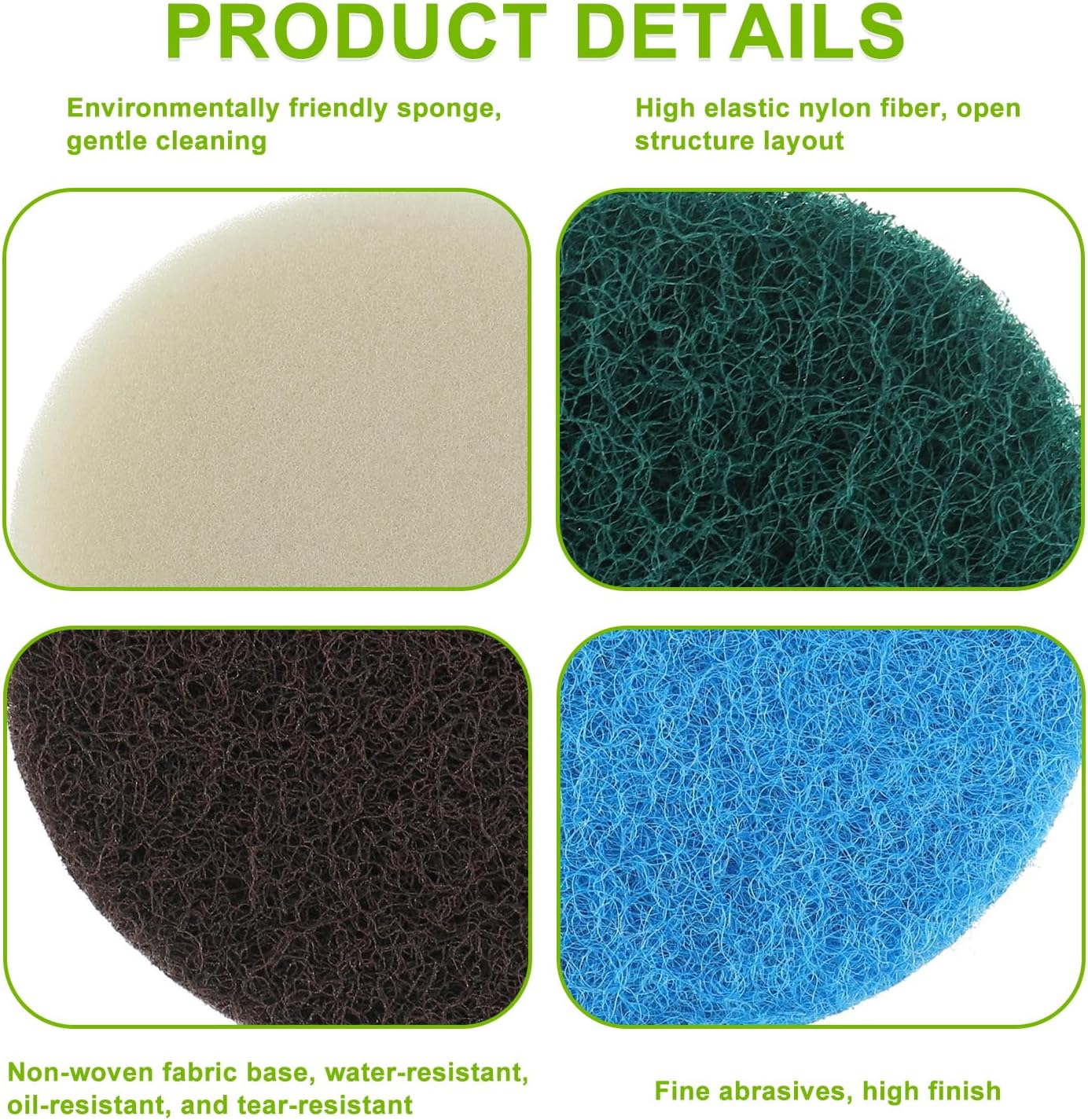 16pcs Kitchen Pads Power Scrubber Pads Set Electric Scrubber Replacement Scouring Pads fit for Dremel Versa Scouring Pads,Green