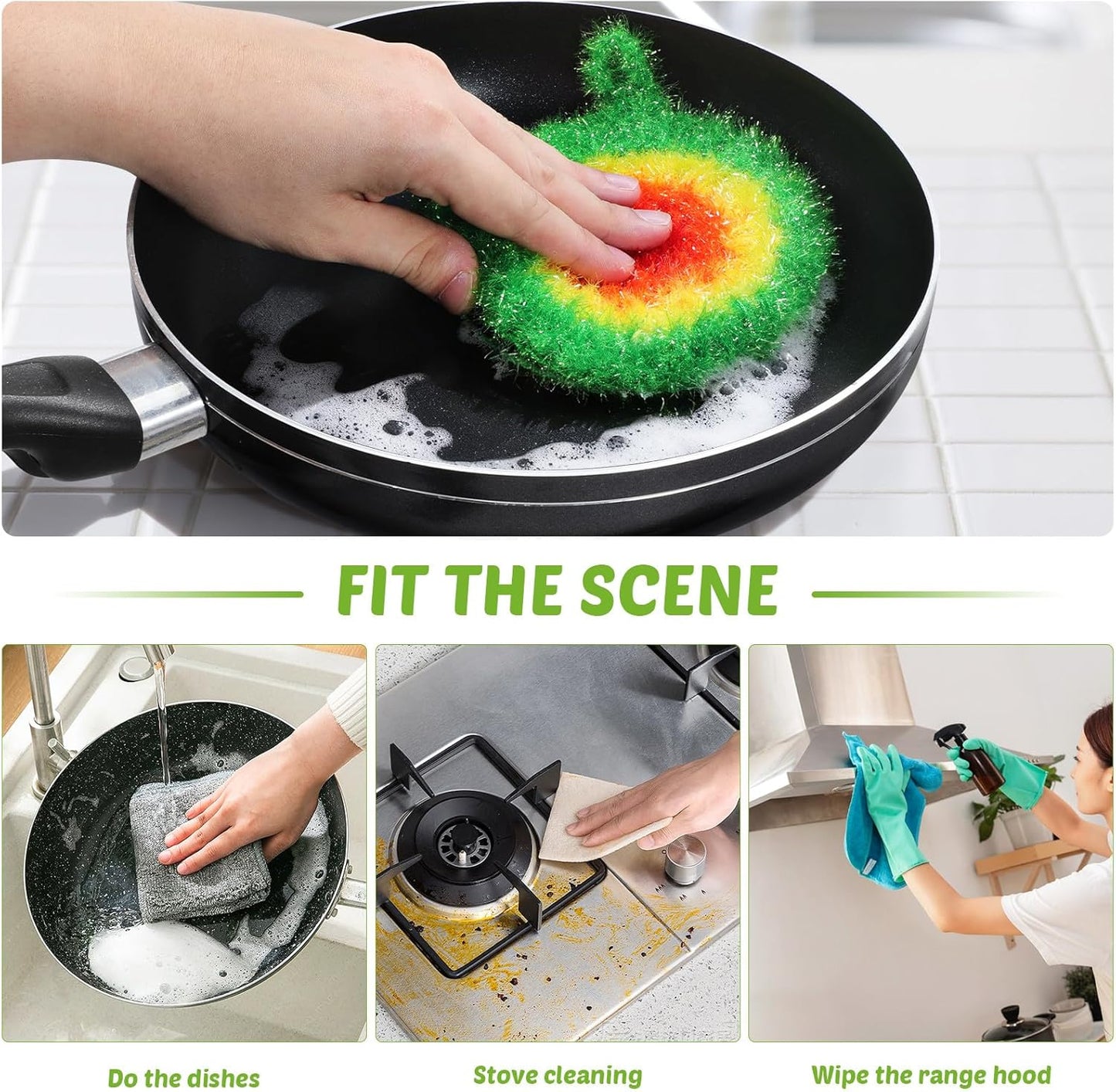 Toyvian Round Dish Cleaning Scrubber, 5Pcs Non-Scratch Polyester Dish Cloths for Washing Dishes Reusable Mesh Scrubbers with Hanging Loop Quick Drying Kitchen Scouring Pads for Pot Pan Sink