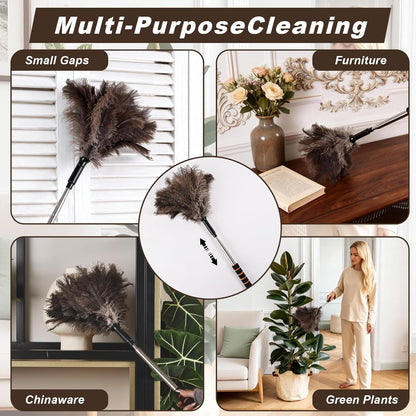 Lambswool Extendable Cleaning Duster 26-64 Inch, Anti-Static Wall Duster Cleaner with Sponge Grip and Stainless Steel Extension Pole for High Ceiling Fan, Interior, and Roof Dusting - Yellow & White