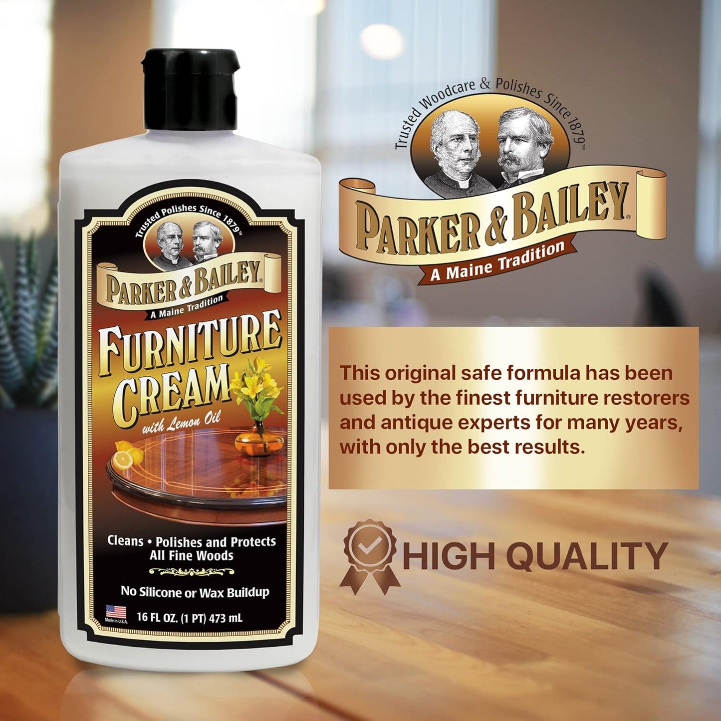 Parker & Bailey Furniture Cream - Multisurface Wood Cleaner and Polish Furniture Quick Shine Restorer Protector Kitchen Cabinets Surface Cleaner House Cleaning Supplies Home Improvement