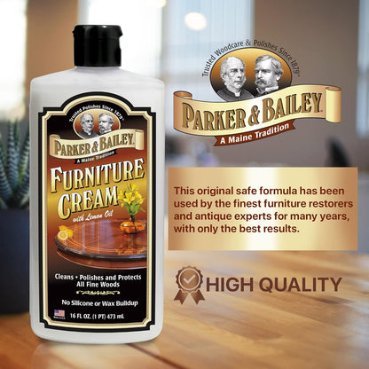 Parker & Bailey Furniture Cream - Multisurface Wood Cleaner and Polish Furniture Quick Shine Restorer Protector Kitchen Cabinets Surface Cleaner House Cleaning Supplies Home Improvement