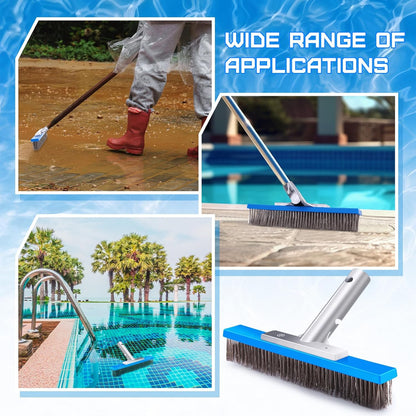 Gejoy 1 Pcs 5" Stainless Steel Brush Pool Brush Head for Inground Pools, Algae Metal Wire Bristles and Aluminum Back Scrubber Heavy Duty Curved Ends for Tiles, Rust Stains Concrete Walls