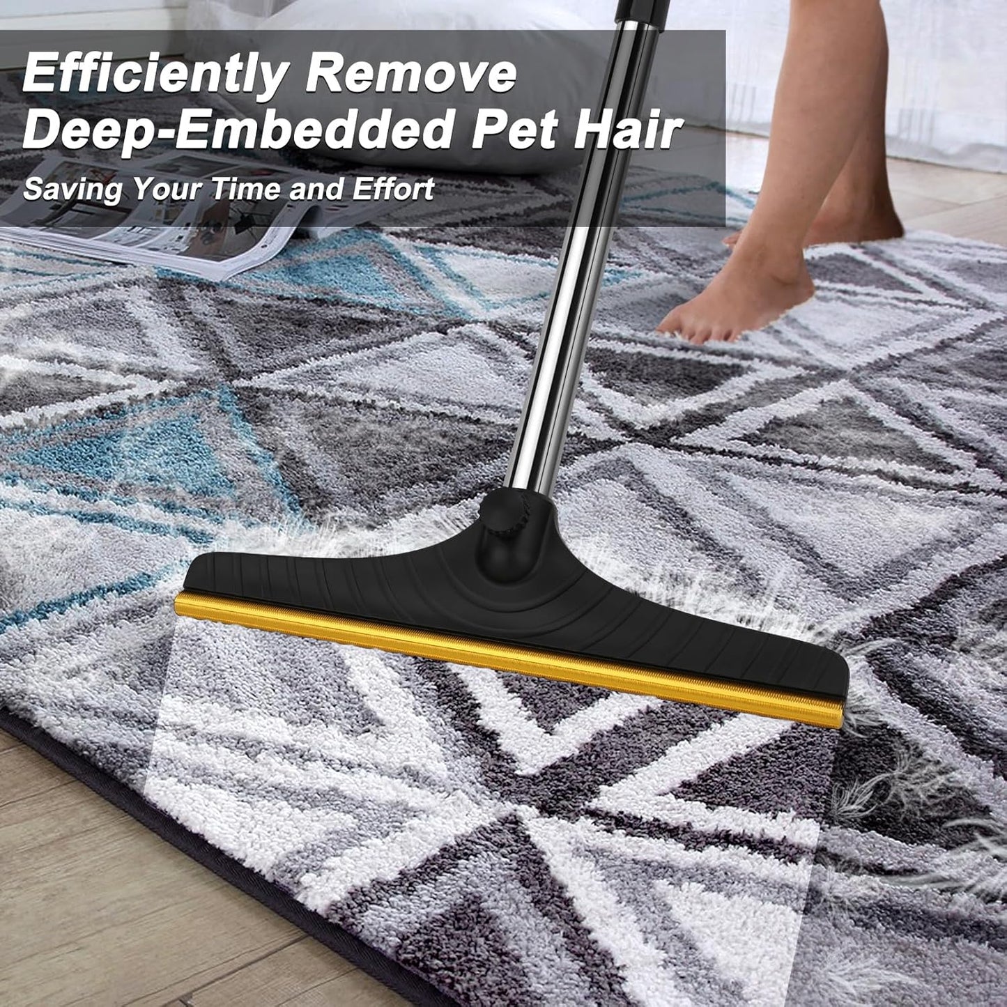 B-Land Carpet Rake for Pet Hair Removal, Reusable Pet Hair Remover with 60” Adjustable Long Handle, Carpet Scraper Dog Cat Hair Remover Tool for Rugs, Mats