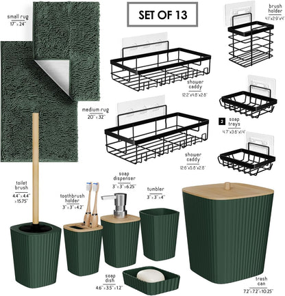 Clara Clark Bathroom Set - Sage Green Bathroom Accessories Set, 6PC Bathroom Accessory Set, Bathroom Sets with Toilet Brush, Trash Can & Soap Dispenser