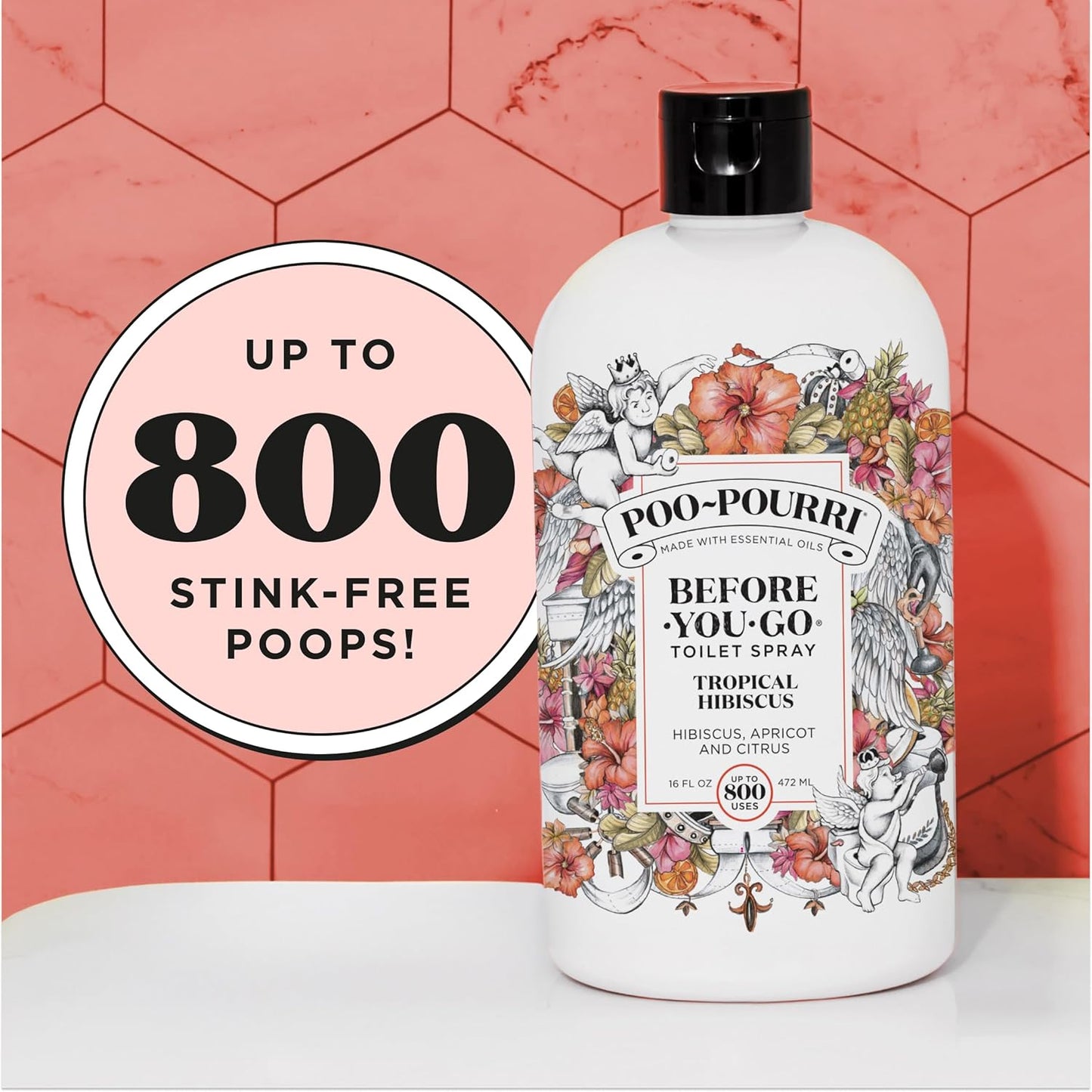 Poo-Pourri Before-You-Go Pocket Toilet Spray, Travel Essentials, Tropical Hibiscus, 1 Fl Oz, Up to 50 Uses, On-The-Go Bathroom Odor Deodorizer with Essential Oils, TSA Approved Size, Hibiscus, Apricot