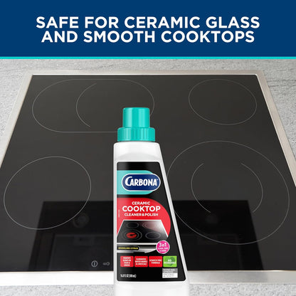 Carbona Ceramic Cooktop Cleaner | Grease & Burnt-On Food Remover | Non-Abrasive Formula | 16.8 Fl Oz, 3 Pack