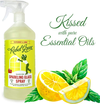 Rebel Green Sparkling Glass Spray - Streak-Free Natural Glass Cleaner for Windows, Mirrors, and Surfaces - Lavender & Grapefruit Scent - 16 oz - 2 Pack