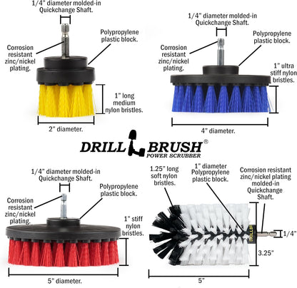 Drillbrush Multi-Surface Drill Brush Attachments Set for Car Interior, Bathroom, Flooring, Counters, Sinks, Siding, Garages, and More - Dishwasher Safe Drill Brush Car Detailing Kit Attachment Set