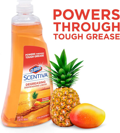 CLOROX Scentiva Dishwashing Liquid Soap | Smells Great and Cuts Through Grease Fast | Quick Rinsing Formula for a Powerful Clean You Can Trust, Pacific Breeze & Coconut, 26 Oz (Pack of 6)