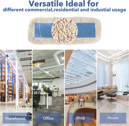 Matthew Cleaning 24'' Industrial Strength Cotton Dust Mop Refill Washable Replacement Heads for Residential & Commercial Use Fit Standard Dust Mop Frames, Hardwood, Laminate, Concrete Floors 3 Pack