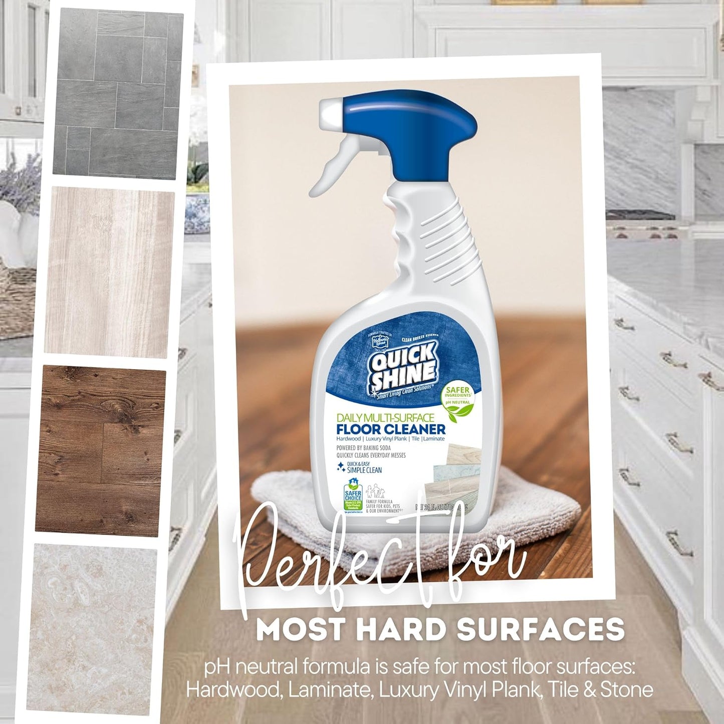 Quick Shine Multi Surface Floor Cleaner 64oz, Ready to Use-Streak Free-No Rinse, Use on Hardwood, Laminate, Luxury Vinyl Plank & Stone, Use in Spray Mops & Vac Mops, Safer Choice Cleaner