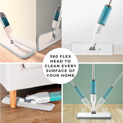 True & Tidy® SPRAY-250 Multi-Surface Spray Mop with 490ml Refillable Water Bottle for Floor Cleaning, Works on Wood, Tile, Marble etc, Use Any Cleaning Solution, Machine Washable Microfiber Mop Pads
