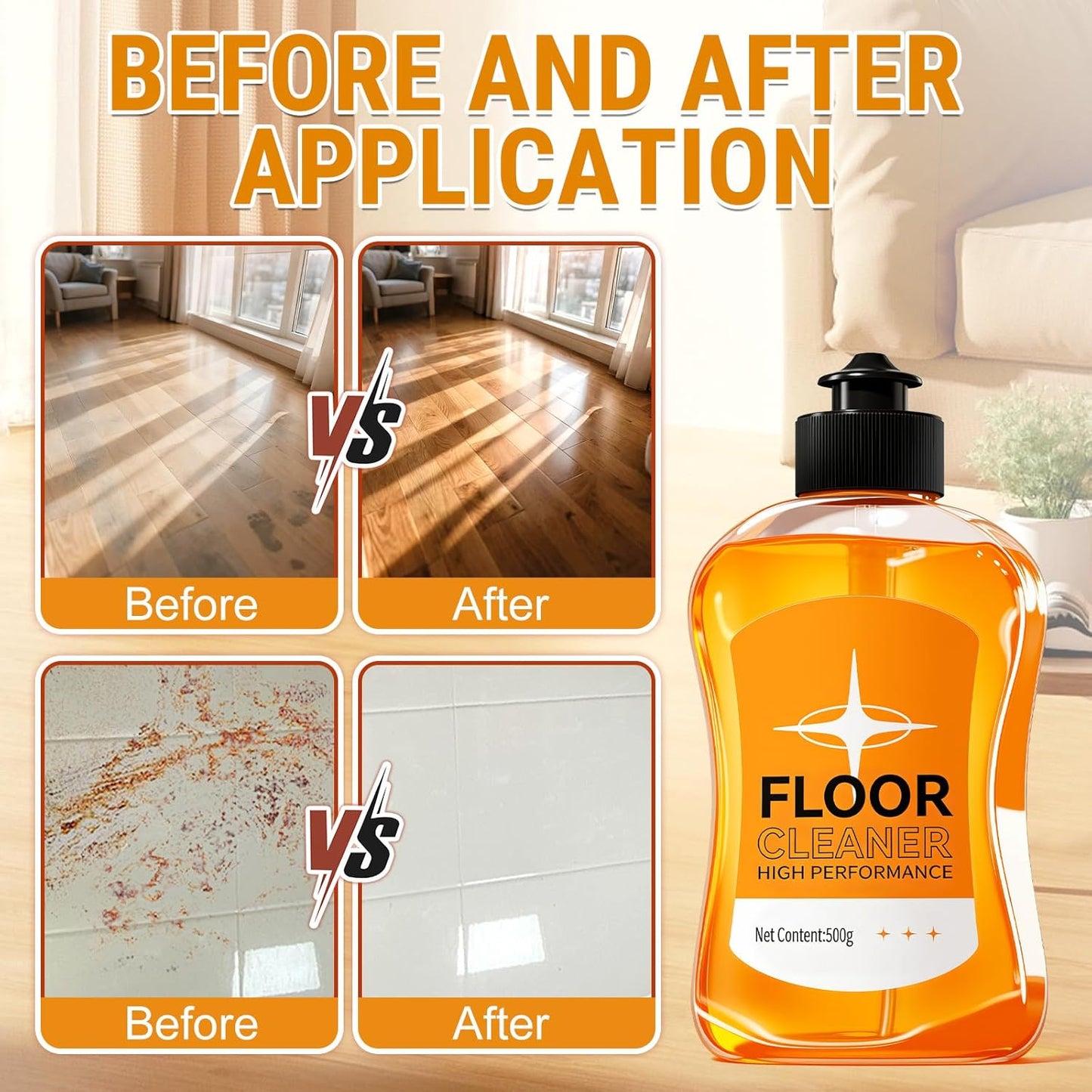 Household Hardwood Floor Cleaner, Floor Cleaner Liquid for Mopping, Floor Solution for Mopping Wood Tile Laminate, Marble, Porcelain Shower Bathroom, Pet-friendly