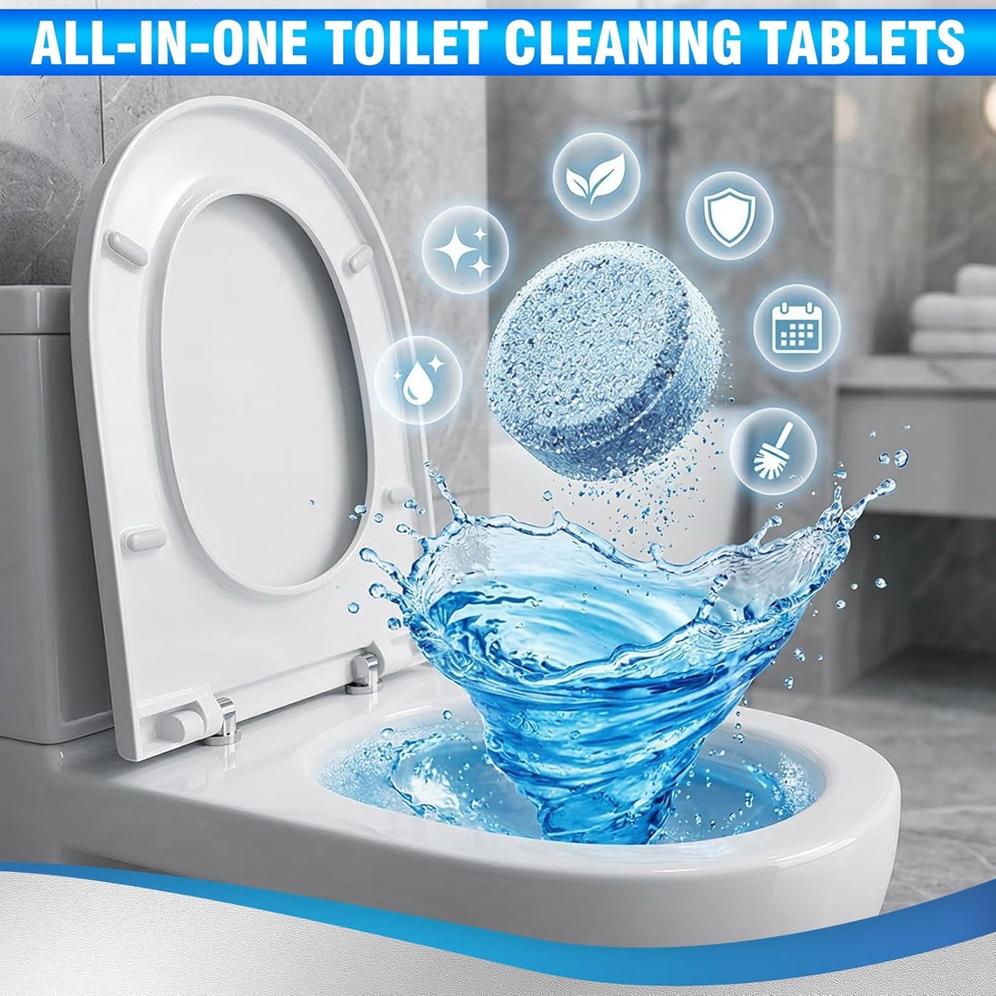 Toilet Bowl Cleaner Tablets -24 Count, Drop-In Toilet Tablets, Long-Lasting Slow Dissolve, Helps Reduce Limescale and Hard Water Stains, Deodorizing Blue Water Freshener for Easy Toilet Cleaning
