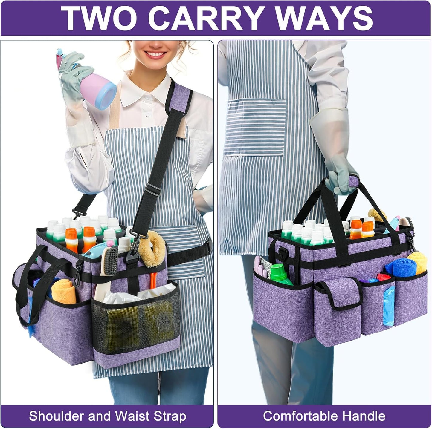 Cleaning Caddy,Cleaning Bag for Housekeepers,Cleaning Supplies Organizer with Handle,Black