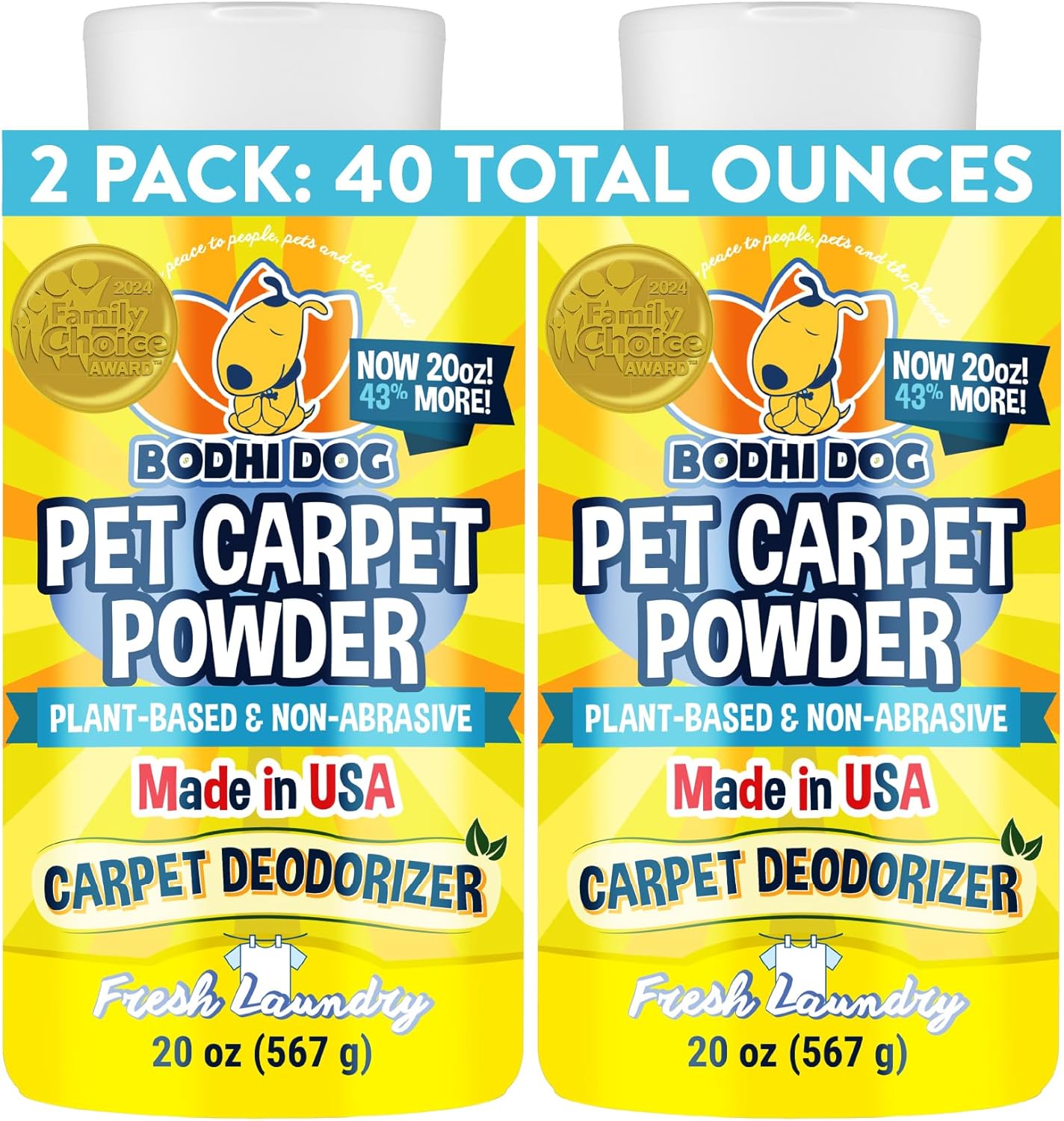 Bodhi Dog Natural Carpet Deodorizer Powder - Dry Pet Smell Eliminator & Urine Odor Remover - Loosens Fur & Dirt - Plant-Based Room Freshener for Vacuuming Home - Fresh Laundry (Pack of 1)