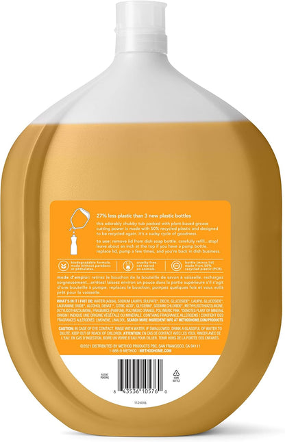 Method Gel Dish Soap Refill, Clementine Scent, Powerful Cleaning Formula, Large Refill Tub, Cuts Through Grease, 54 Fl Oz