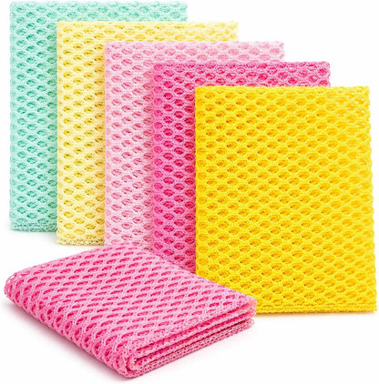 OliviaTree Dish Scrubber 5 Pack, Non Scratch Reusable Mesh Scrub Cloth for Washing Dishes Pots Pans Sink, Quick Dry Odor Resistant Sponge Alternative, Korean Kitchen Cleaning Pad 11 x 11 Inch