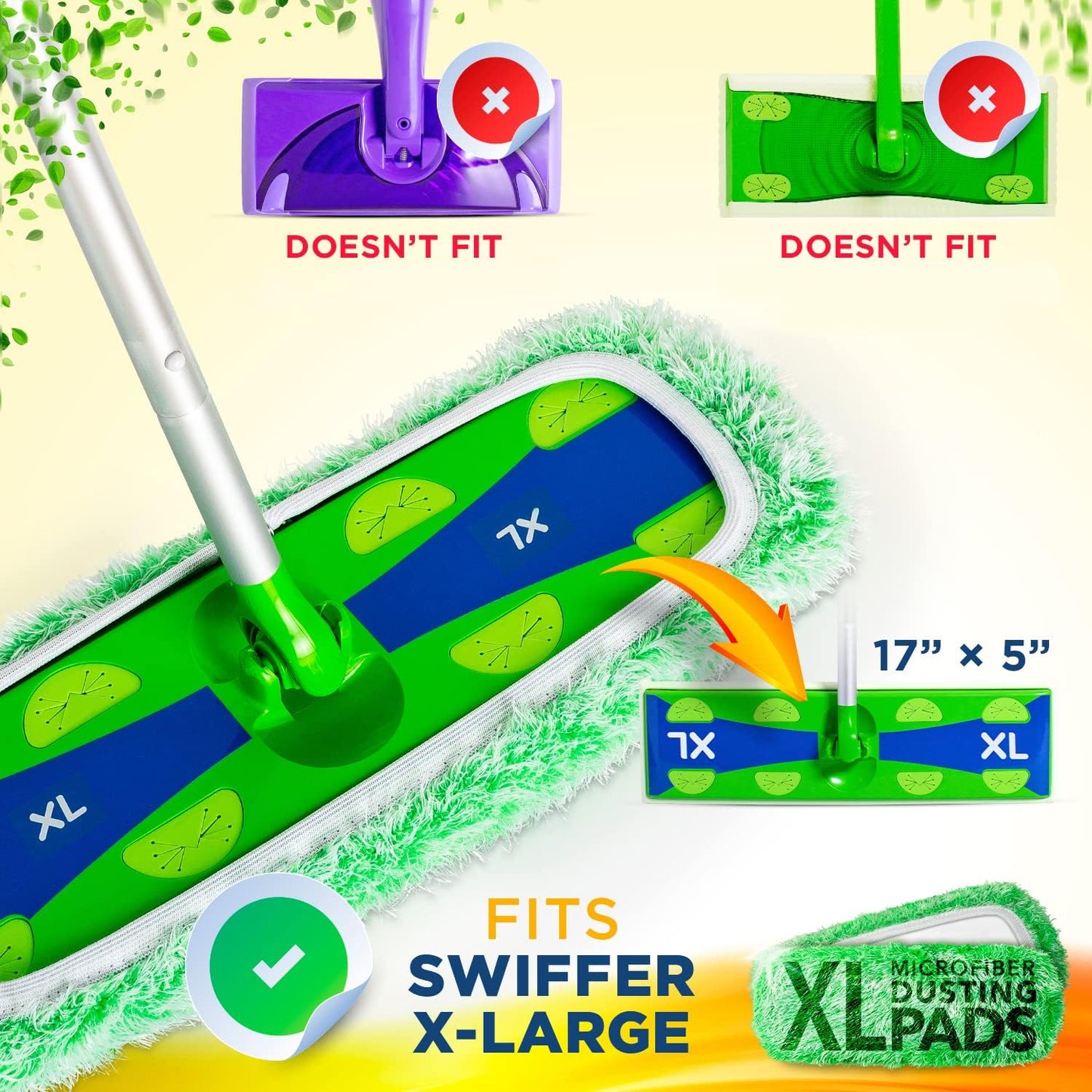 VanDuck XL Cotton Mop Pads Compatible with Swiffer XL (2 Pack) - Extra Large Wet and Dry Pads Refills - Cotton Covers Reusable Mop Heads (Handle is Not Included)