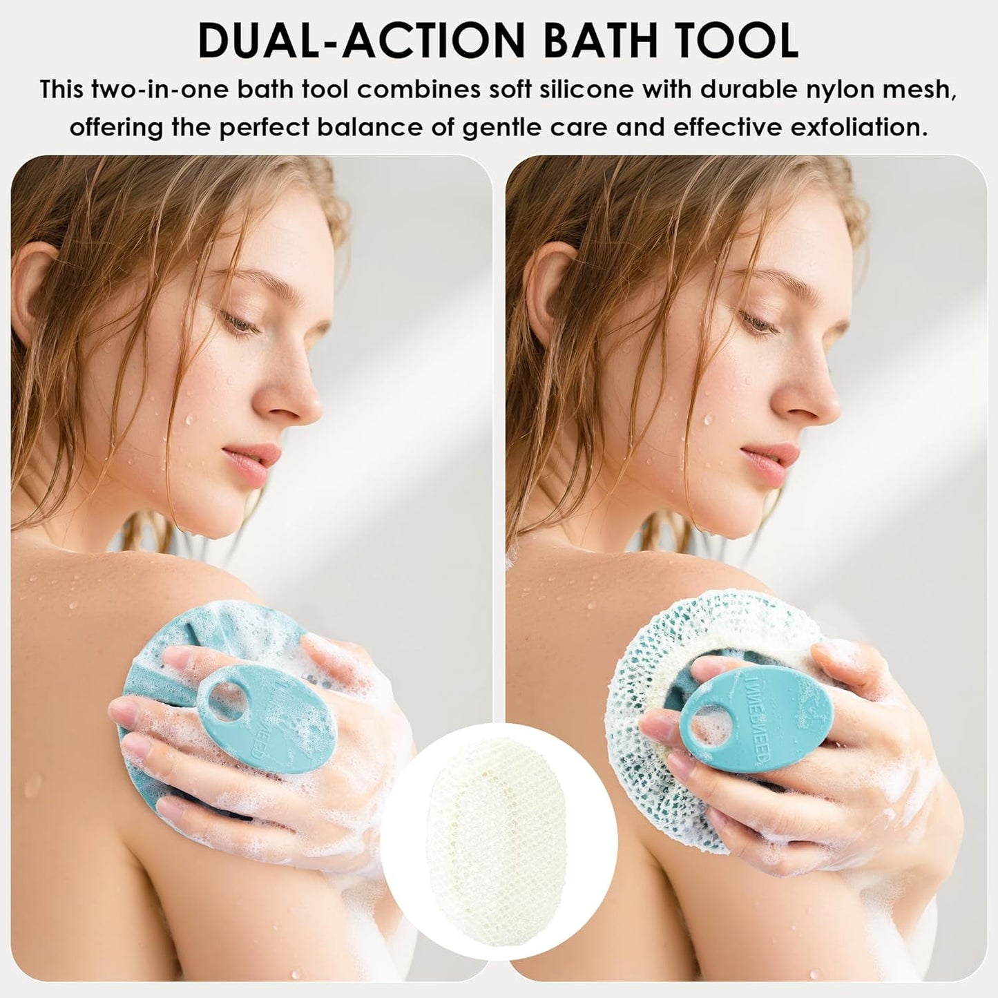 INNERNEED Food-Grade Soft Silicone Body Scrubber Shower Brush Handheld Cleansing Skin Brush, Gentle Exfoliating and Lather Well (Black)