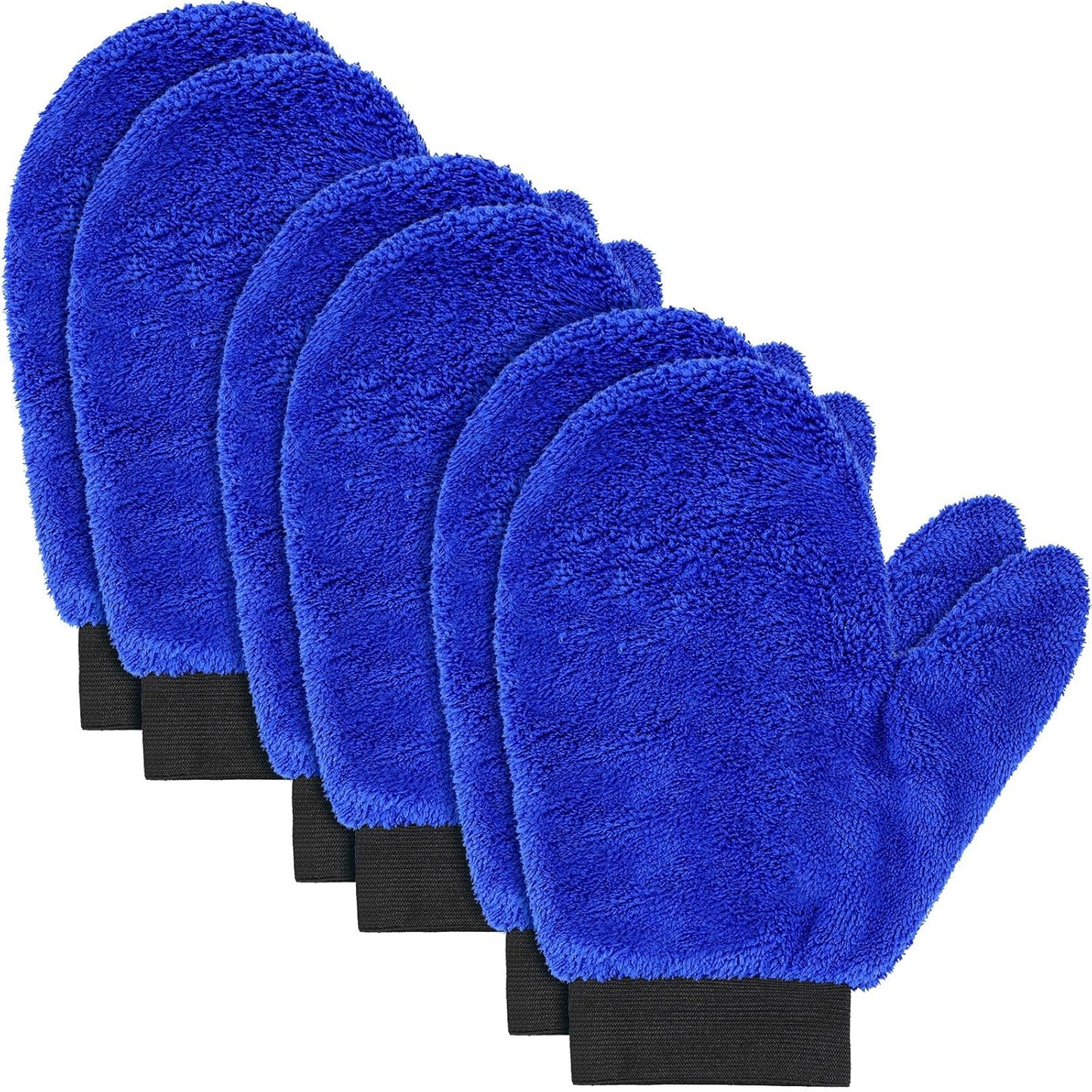 Teenyyou 6 Pcs Microfiber Dusting Mitt Car Wash Mitts Cleaning Glove with Thumb Reusable Terry Dusting Gloves with Elastic Wrist Cuff for Car Wheel Plants House Kitchen(Blue, Grey,8.85 x 7.08 Inch)
