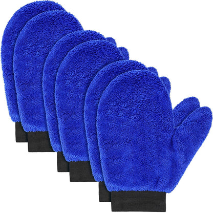 Teenyyou 6 Pcs Microfiber Dusting Mitt Car Wash Mitts Cleaning Glove with Thumb Reusable Terry Dusting Gloves with Elastic Wrist Cuff for Car Wheel Plants House Kitchen(Blue, Grey,8.85 x 7.08 Inch)