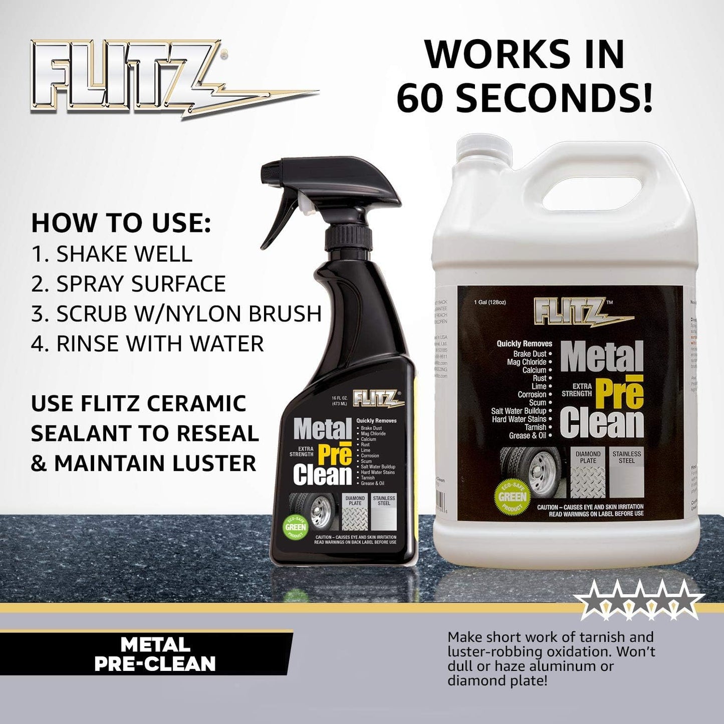 FLITZ Metal Pre-Clean - 16oz of USA-Made Stainless Steel Cleaner Spray - Works on Aluminum, Brass, Copper, & More - Tarnish, Rust Remover for Metals - Non-Abrasive Aluminum Deoxidizer (1 Pack)